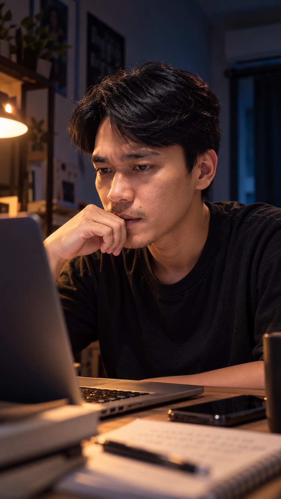 Alfirmansyah bekerja di depan laptop